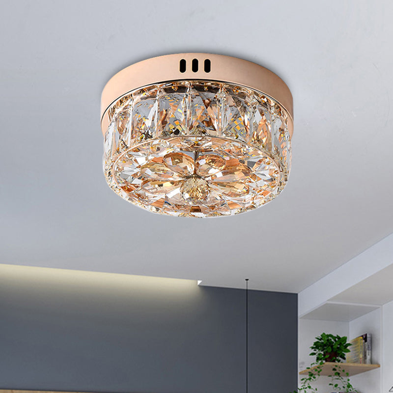 Rose Gold Mini Led Flush Ceiling Light - Beveled Crystal Round Mount Lamp 8/10 Width
Or
Rose Width