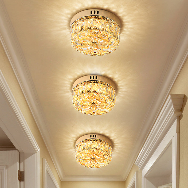 Rose Gold Mini Led Flush Ceiling Light - Beveled Crystal Round Mount Lamp 8/10 Width
Or
Rose Width