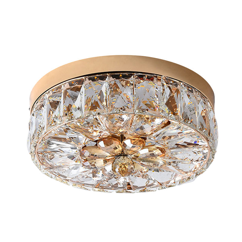 Rose Gold Mini Led Flush Ceiling Light - Beveled Crystal Round Mount Lamp 8/10 Width
Or
Rose Width