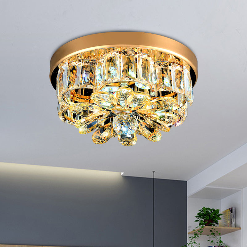 Gold Beveled-Cut Crystal Led Ceiling Flush Light - Modern Style Small Flower