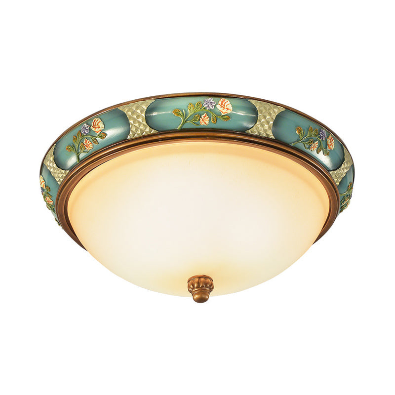 Vintage 3-Head Ceiling Mounted Light In Blue-Green With Frosted Glass Shade 15/19 W