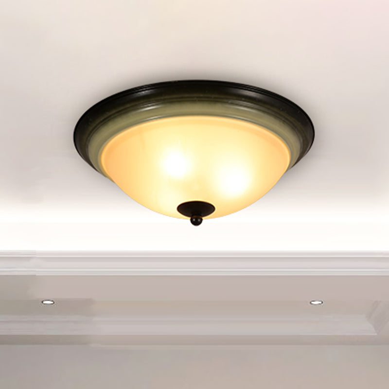 Traditional Dome Flush Mount Light With Frosted Glass 3 Heads Black For Living Room - 16/19.5 W / 16
