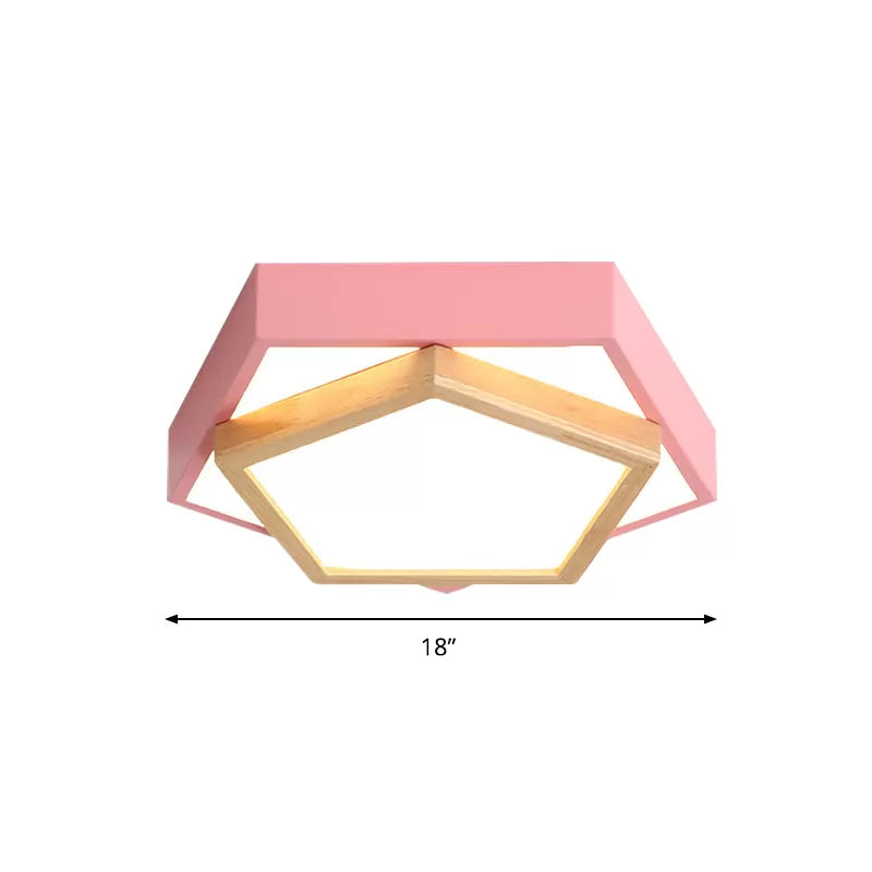 Pentagon Macaron Acrylic Led Flush Mount Lamp In White/Warm/Natural Light - Sizes 14/18/21.5