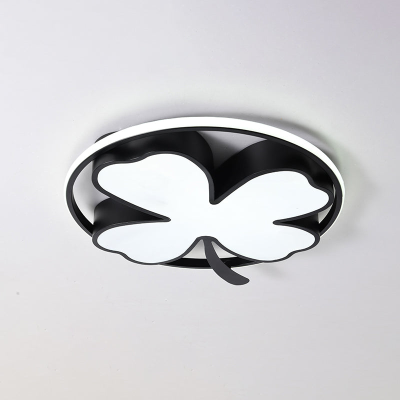 Contemporary Clover Bedroom Flushmount Led Ceiling Light In Black/Green