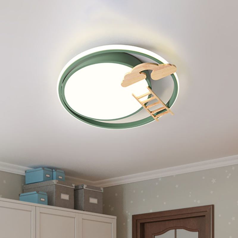 Contemporary Led Bedroom Flush Light With Acrylic Shade & Rainbow Bridge/Windmill/Carrot Décor