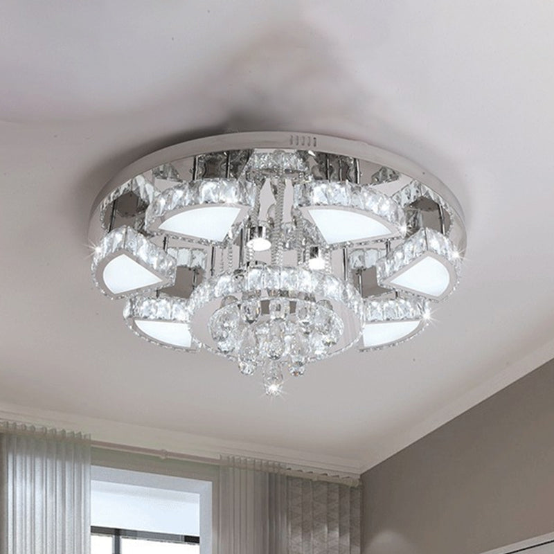 Modern Led Spotlight With Waterfall Crystal Shade For Bedroom Ceiling In Chrome 24/31.5 W