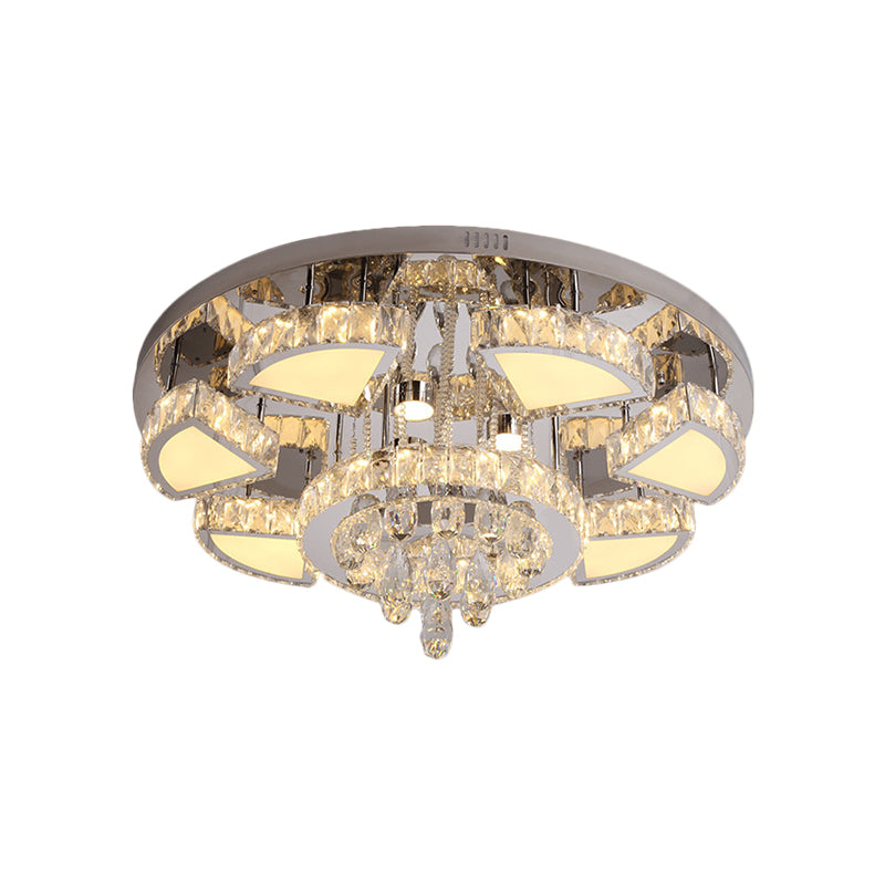 Modern Led Spotlight With Waterfall Crystal Shade For Bedroom Ceiling In Chrome 24/31.5 W