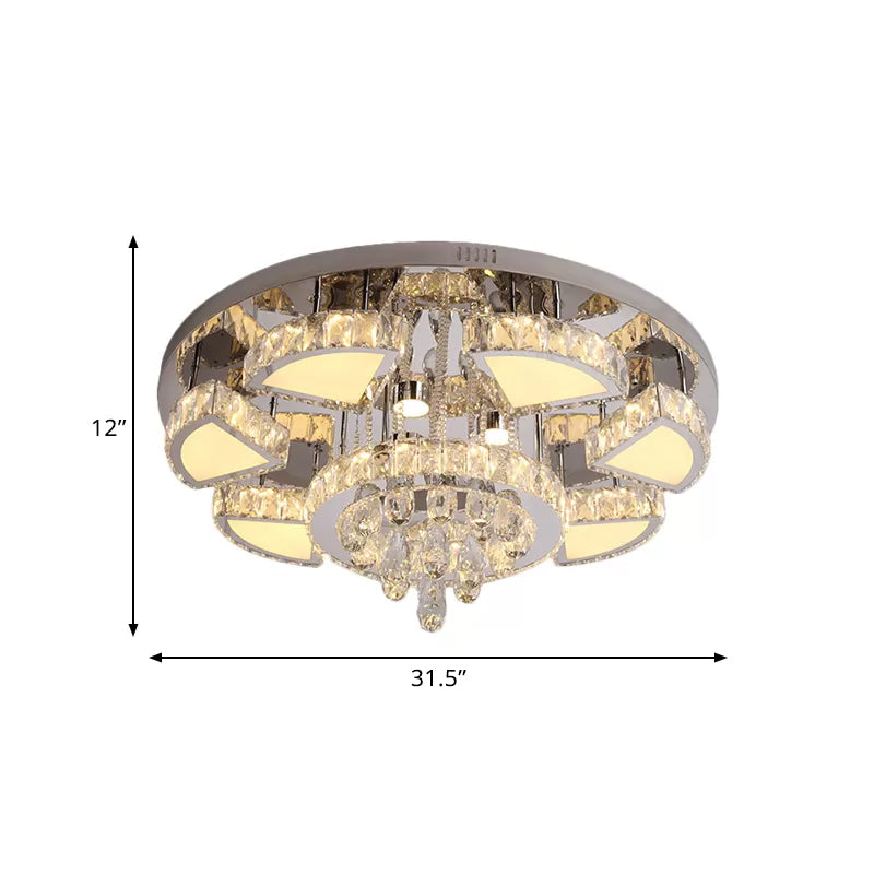 Modern Led Spotlight With Waterfall Crystal Shade For Bedroom Ceiling In Chrome 24/31.5 W