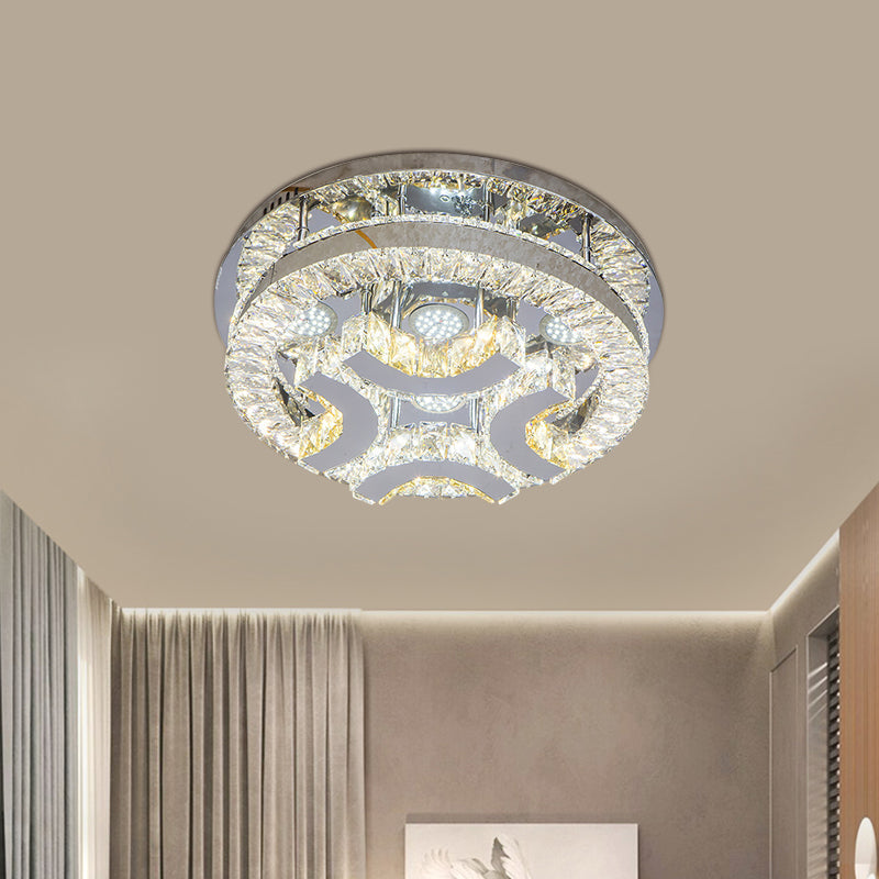 Modern Led Crystal Ceiling Light In Chrome - Semi-Circle/Spiral Design Flush Mount For Minimalist