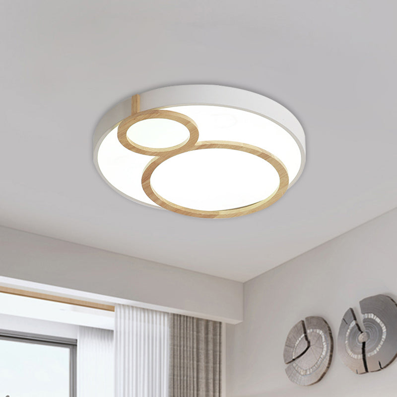 Macaron Acrylic Led Flush Mount Light Fixture With Wood Accent - White/Green/Grey