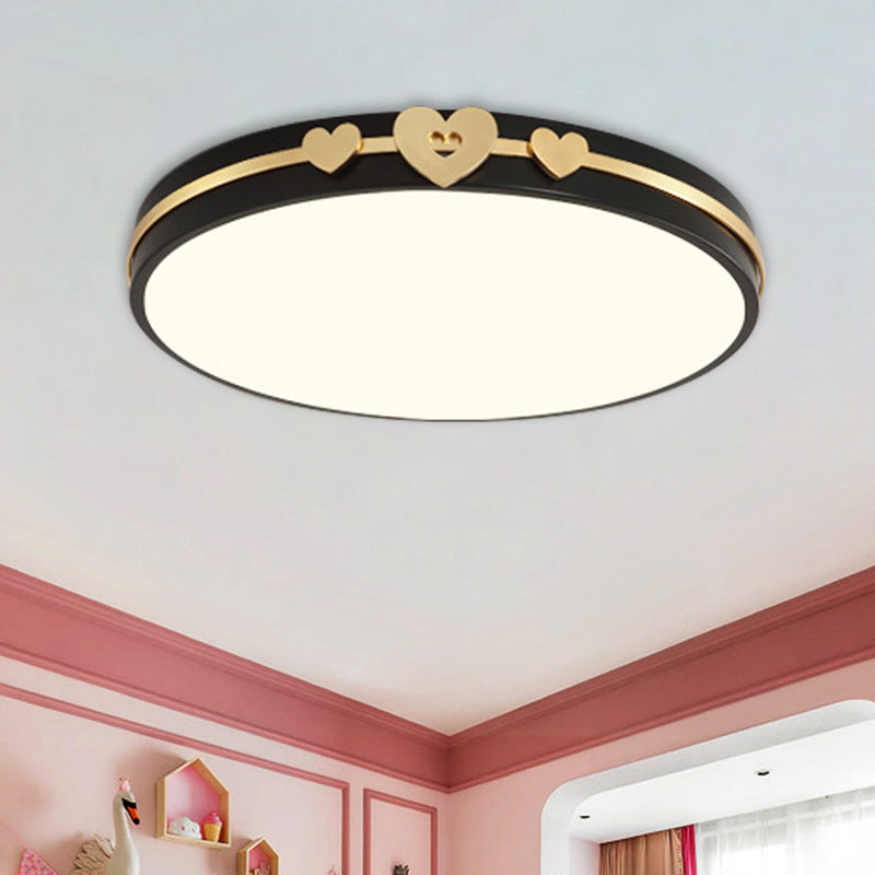 Nordic Circular Flush Lamp: Acrylic Led Bedroom Lighting In Elegant White/Black/Grey With Gold Heart