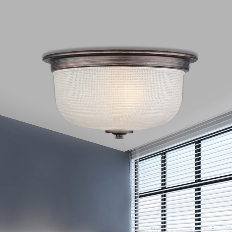 3-Light Dome White Glass Flush Mount Ceiling Fixture For Country-Style Bedrooms