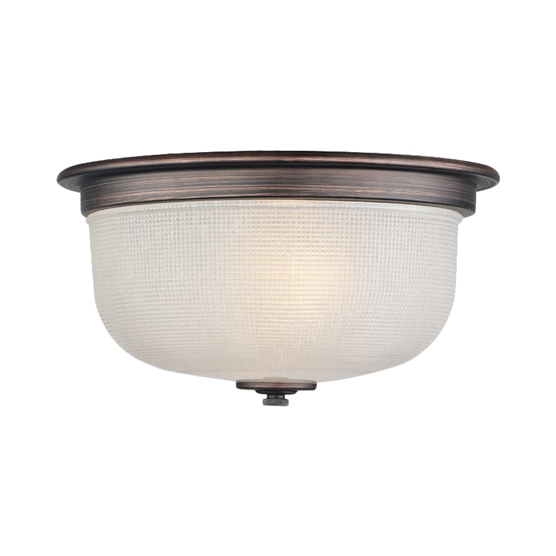 3-Light Dome White Glass Flush Mount Ceiling Fixture For Country-Style Bedrooms