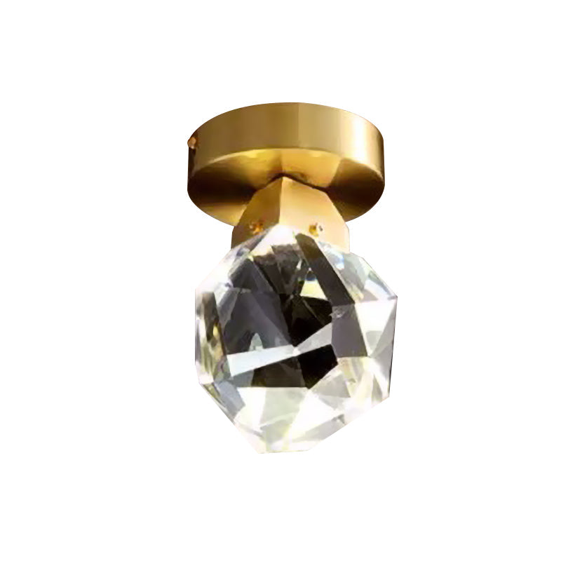Gold Led Crystal Flush Mount For Minimalist Hallway