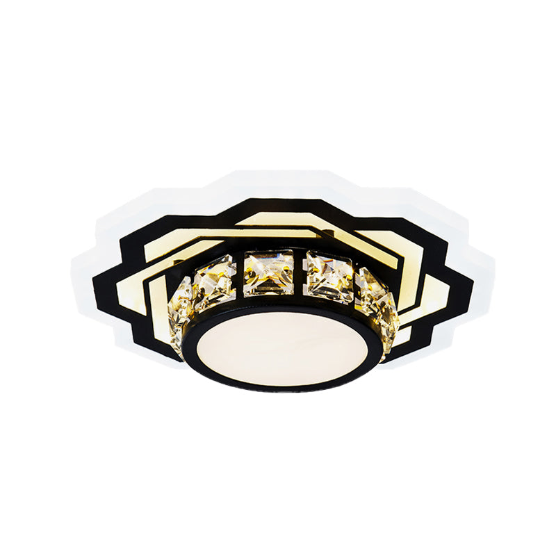Modern Black Led Crystal Flush Mount Ceiling Light With Gear/Flower Design