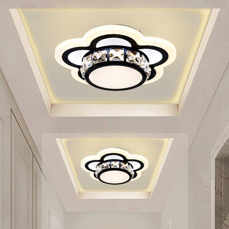 Modern Black Led Crystal Flush Mount Ceiling Light With Gear/Flower Design