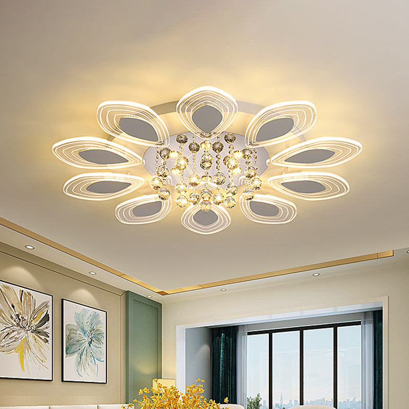 Modernist Clear Crystal Ball Led Chrome Flush Mount Ceiling Fixture For Living Room