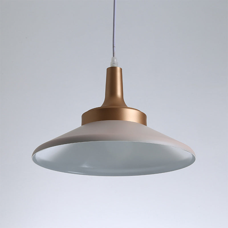 Saucer Shape Metal Suspension Light 1-Head Pink Finish Ceiling Fixture 12/14 Width