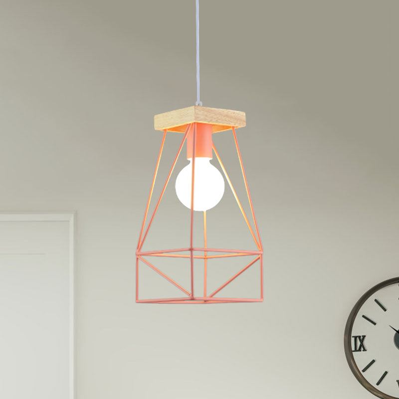 Modern Nordic Metal Cage Shade Pendant Light - Black/Blue