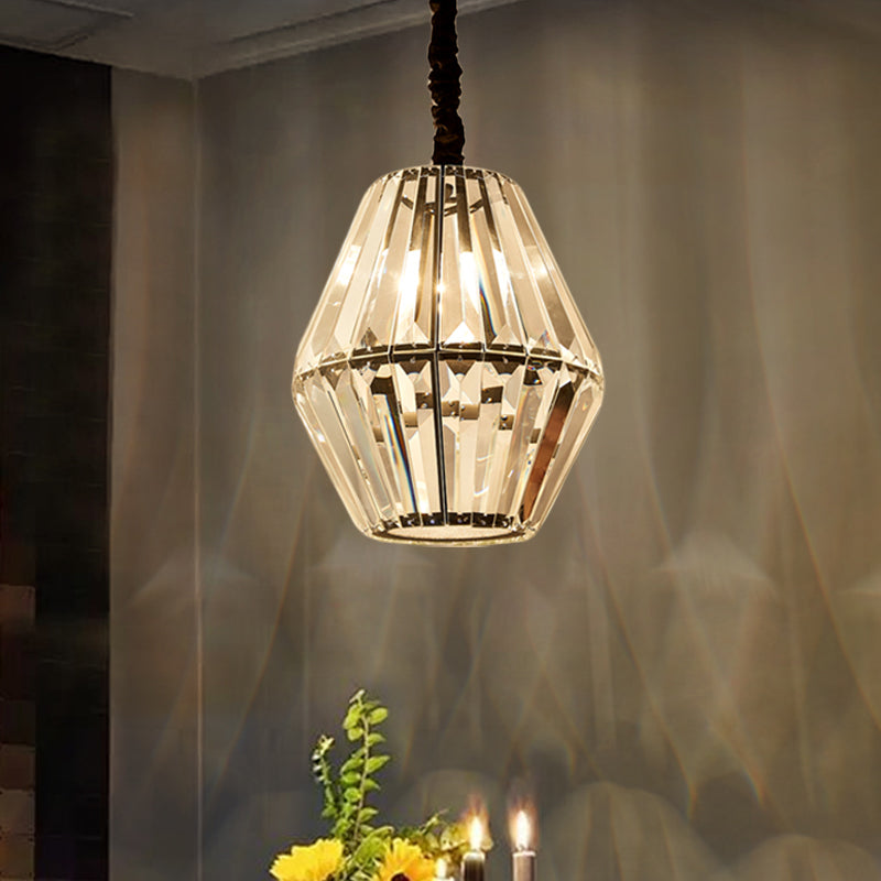 Minimalist Rhombus Crystal Pendant Light - 1-Light Black Ceiling Fixture Clear
