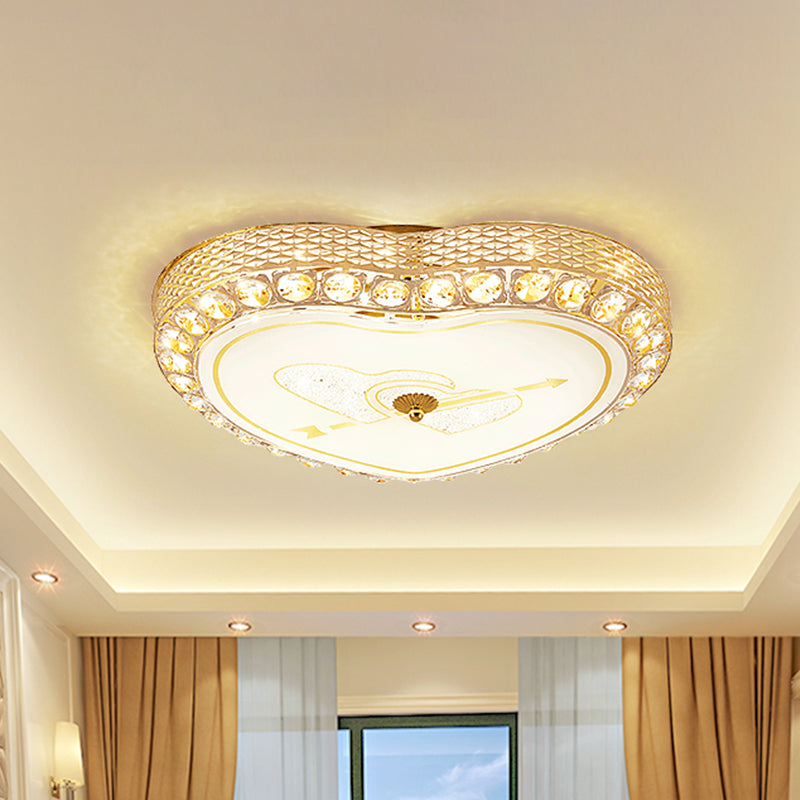 Modernist Rose Gold Heart Flush Light Ceiling Fixture With Crystal Bead Trim