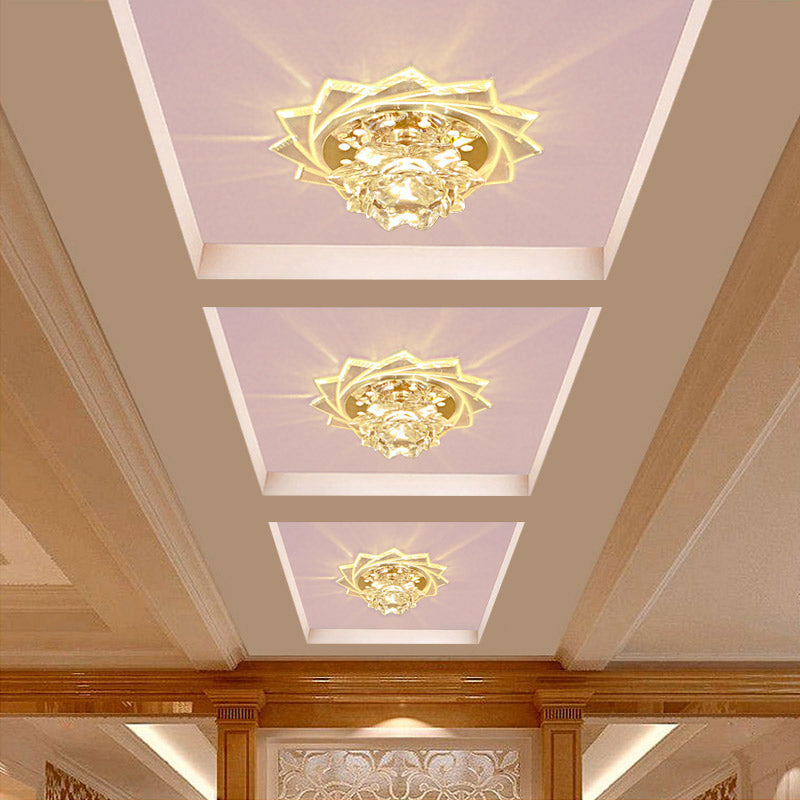 Modern Led Crystal Glass Lotus Ceiling Pendant Light - Flush-Mount Fixture