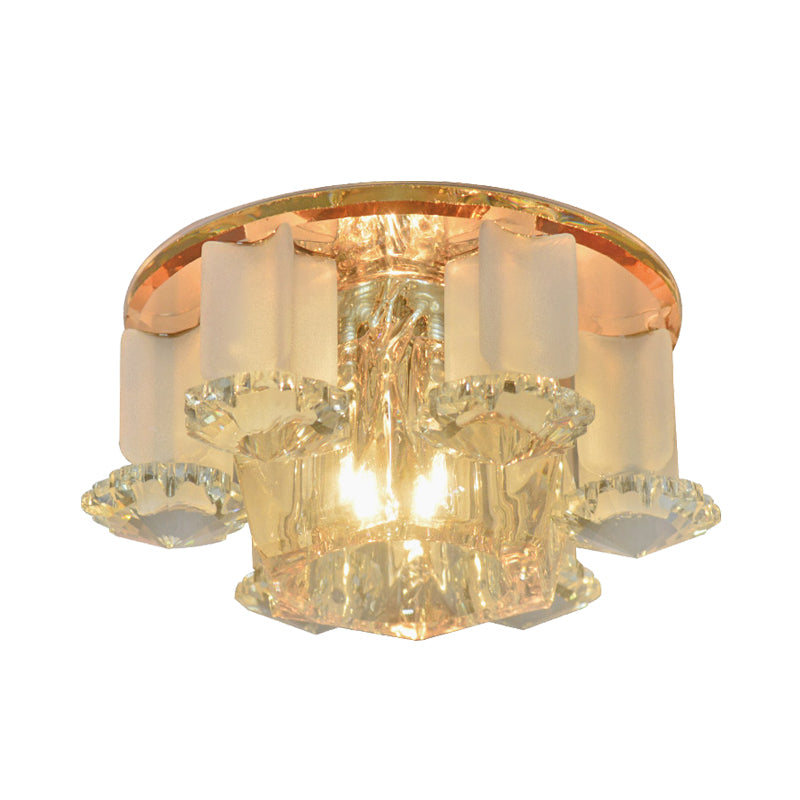 Hexagon Led Crystal Flushmount: Modern Close To Ceiling Lighting For Halls - Tan