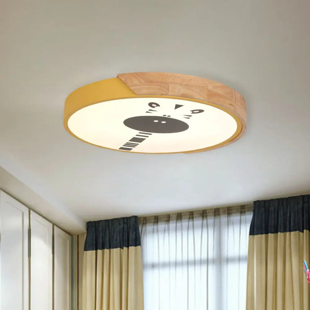 Acrylic Led Flushmount Lighting - Macaroon Ring With Giraffe Pattern Pink/Yellow/Blue 12’/16’