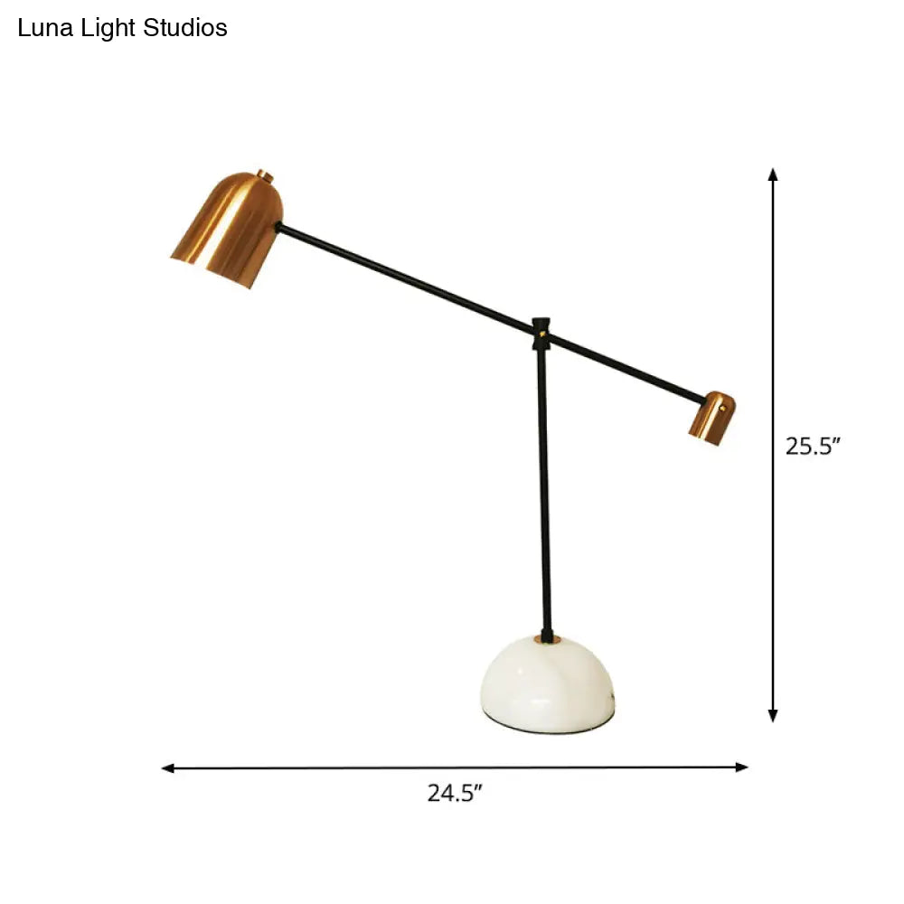 Algedi - Designer White-Brass Study Desk Lamp: Bell Metal Shade Balanced Arm, White