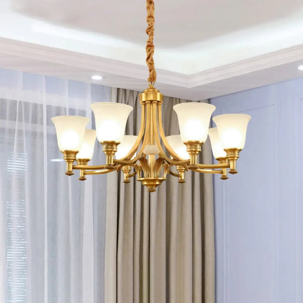 Antique Style Opaline Glass Bedroom Chandelier With Brass Flared Design 8 /