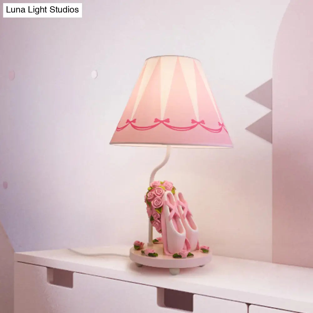 Bailey - Ballet Shoes Girl’s Bedside Night Lamp Resin 1 Head Kids Style Table Light With Cone