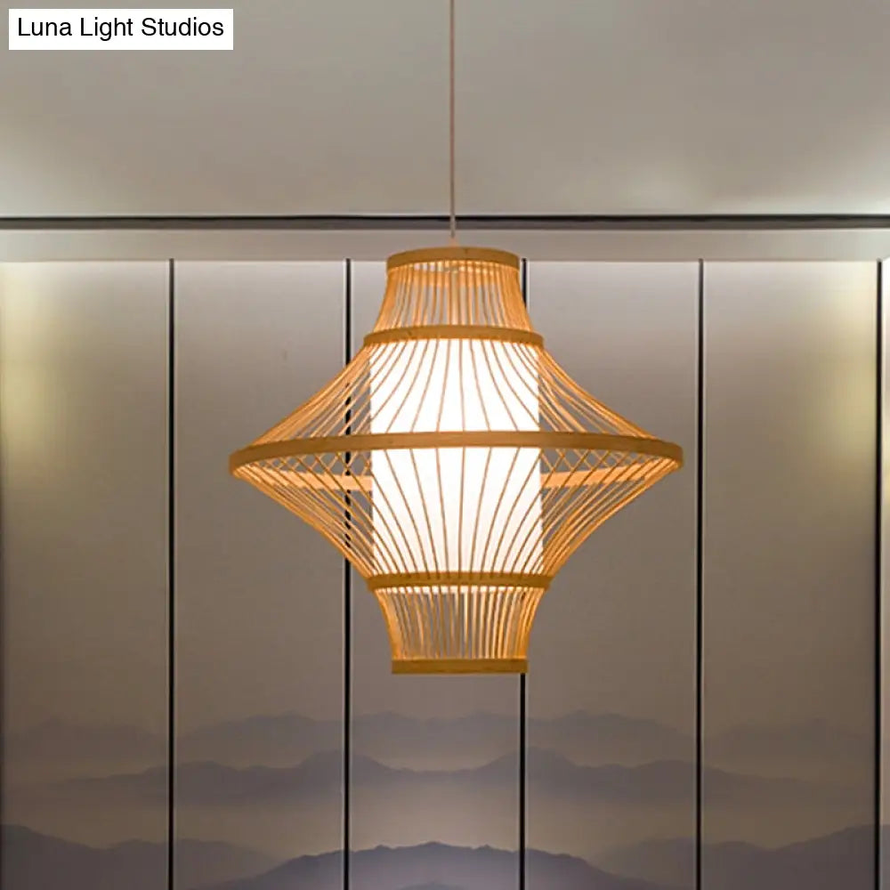 Bamboo Ceiling Light: Asian Inspired Wood Fixture With Suspended Cylinder Shade