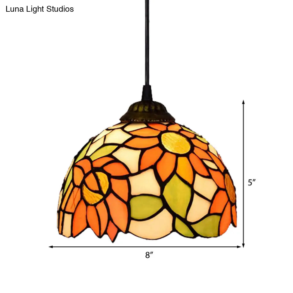 Baroque Orange Living Room Suspension Lighting Fixture With Stained Art Glass Shade