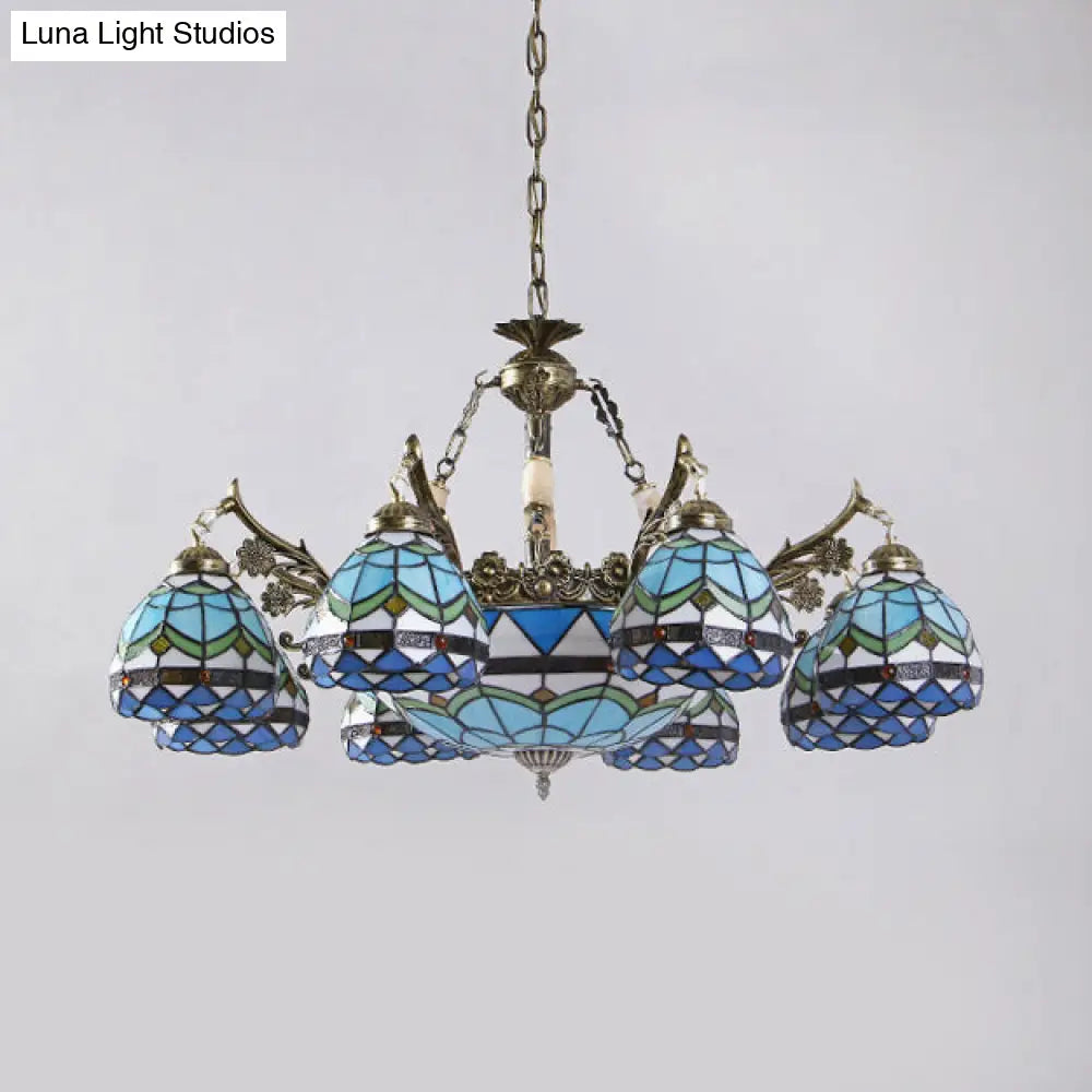 Baroque Stained Glass Pendant Light Chandelier - 9/11 Lights Blue Bedroom Fixture