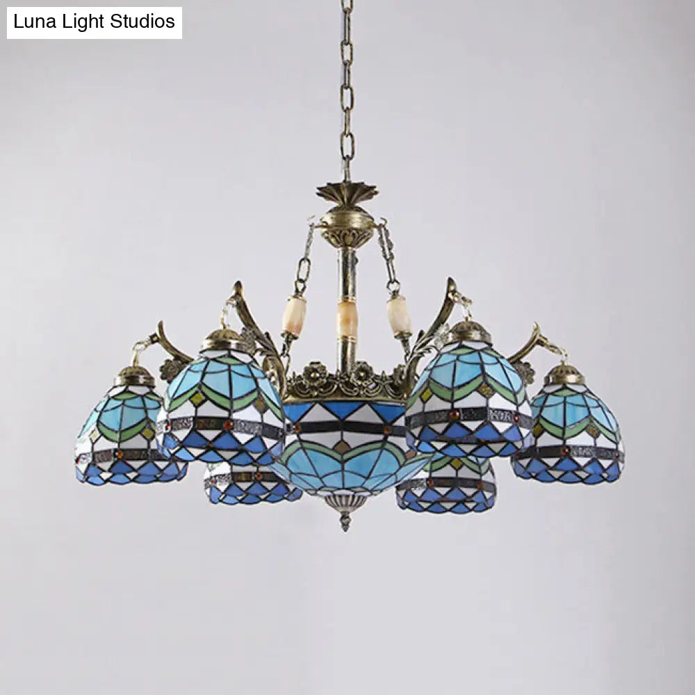 Baroque Stained Glass Pendant Light Chandelier - 9/11 Lights Blue Bedroom Fixture