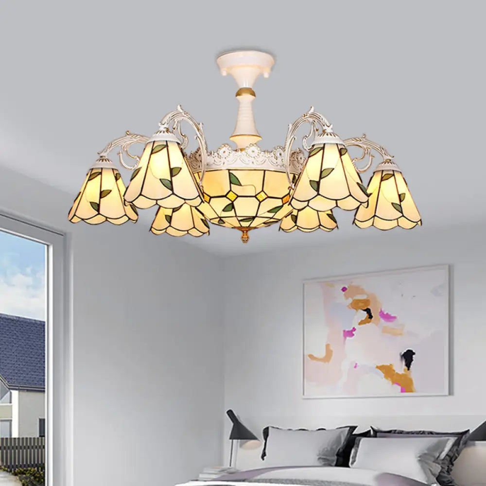 Baroque White/Blue/Silver Glass 9 - Light Ceiling Light Fixture For Bedroom White