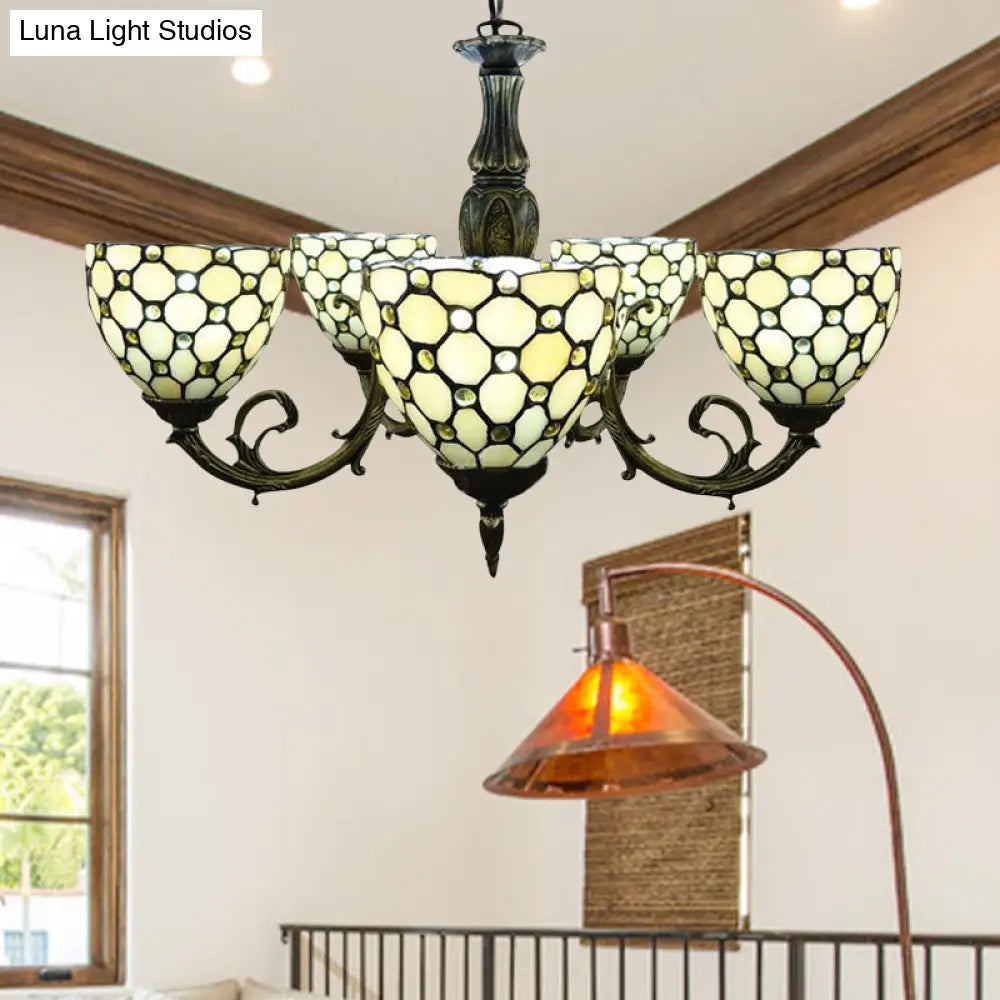 Beaded Glass Metal Chandelier - Traditional Hanging Light For Living Room Beige/Orange