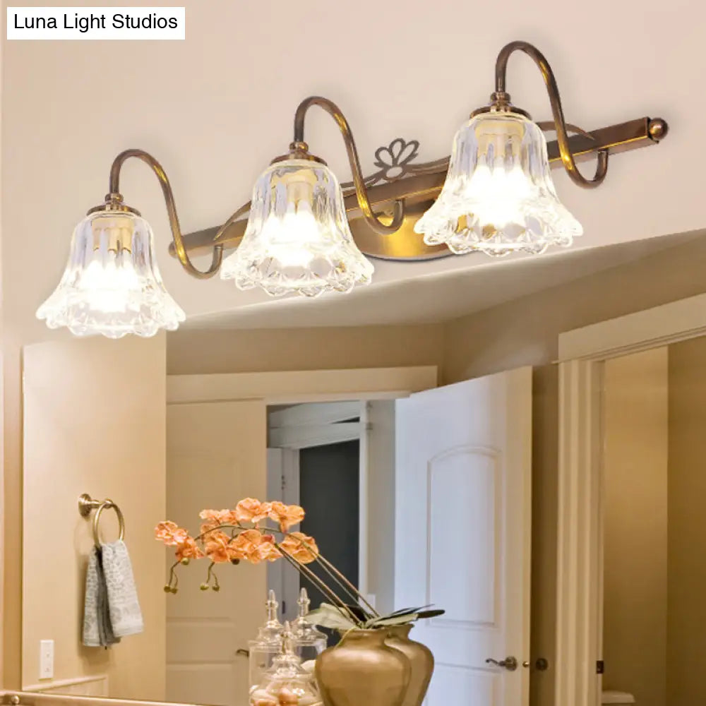 Bell Vintage Style Crystal Sconce Light With Gooseneck Arm Brown 2/3/4-Head Vanity Wall Lamp