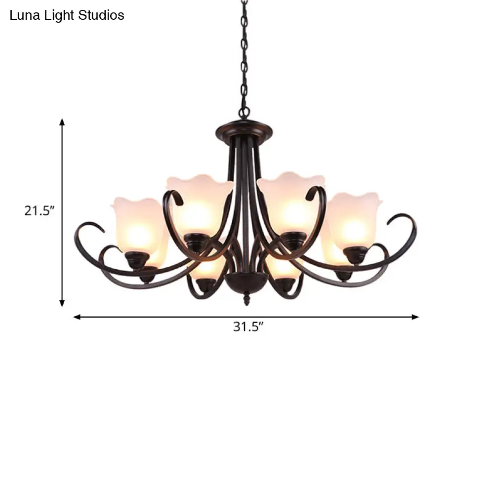 Black Frosted Glass Chandelier - Traditional Bell Design Ideal For Living Room Multiple Bulb Options