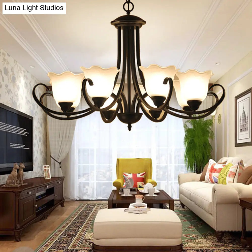Black Frosted Glass Chandelier - Traditional Bell Design Ideal For Living Room Multiple Bulb Options