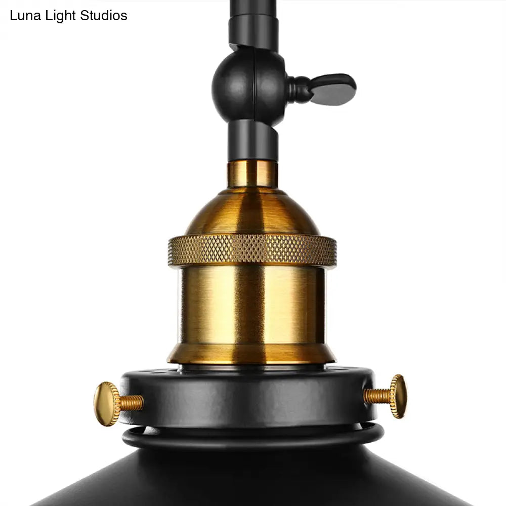 Black Metal Vintage Island Ceiling Light Fixture With Cone Shades - 3 Heads Stylish For Living Room