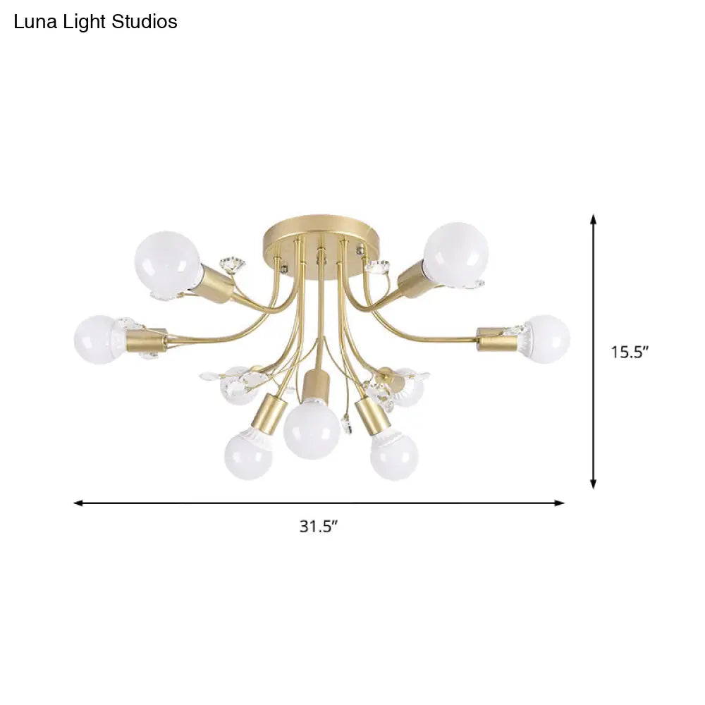 Black/White/Gold Metal Curved Arms Semi Flush Mount Light - Nordic Style 6/9 Lights Bedroom Ceiling