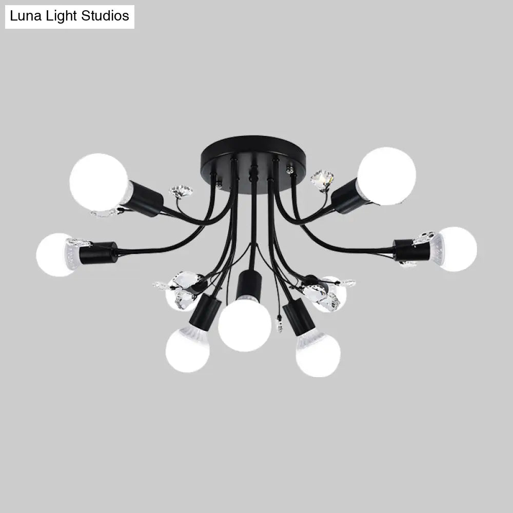 Black/White/Gold Metal Curved Arms Semi Flush Mount Light - Nordic Style 6/9 Lights Bedroom Ceiling