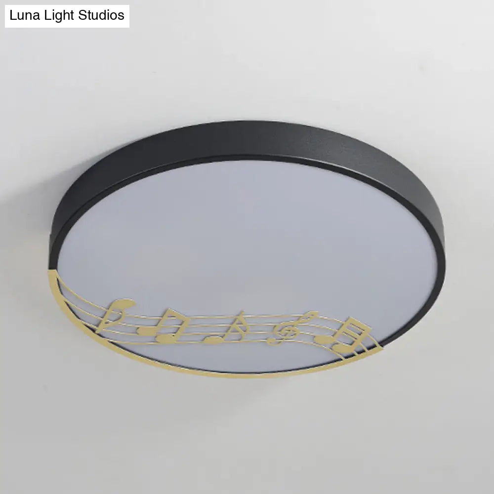 Black/White Macaron Disc Led Ceiling Flushmount Light With Rhythm Pattern - Sleek & Stylish
