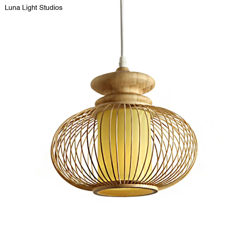 Black/Wood Bamboo Urn Pendant Light Fixture For Bedroom - 10’/12’ Wide