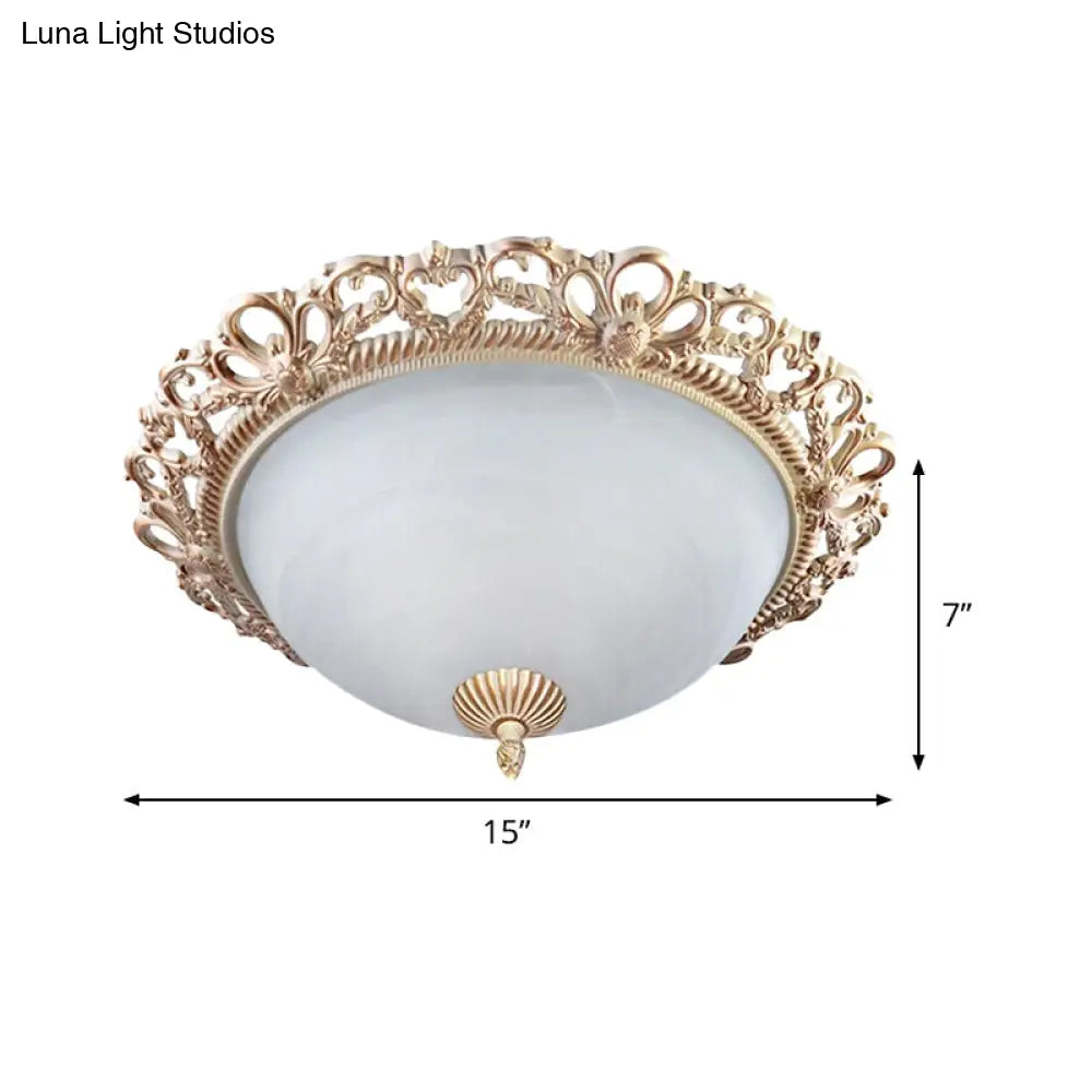 Brass 2 - Bulb Country Style Flushmount Lighting - Cream Glass Bowl Shade 13’/15’ Wide Ideal