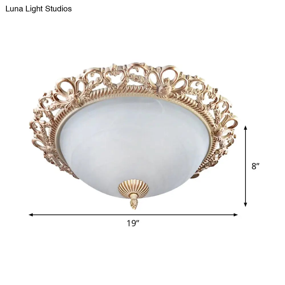 Brass 2 - Bulb Country Style Flushmount Lighting - Cream Glass Bowl Shade 13’/15’ Wide Ideal
