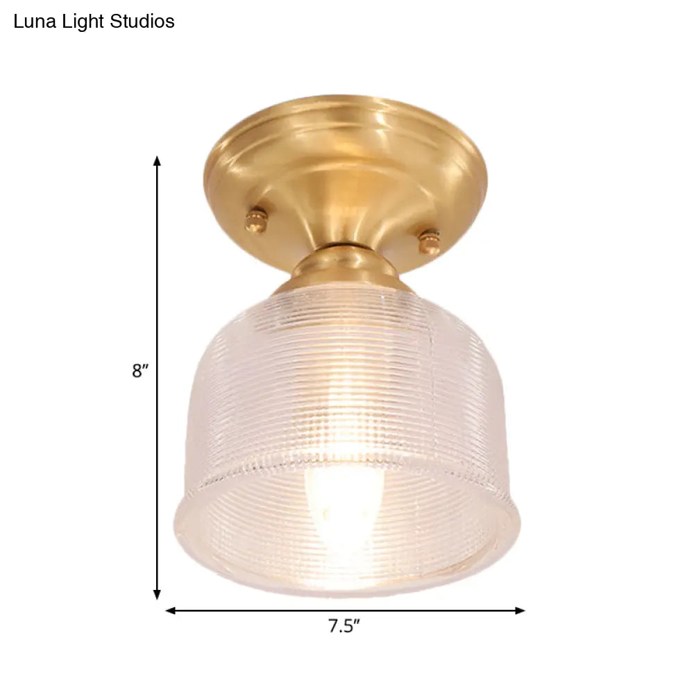 Brass Prismatic Glass Dome/Cone/Barn Flush Mount Light Fixture - Colonial Style 1 Head Porch