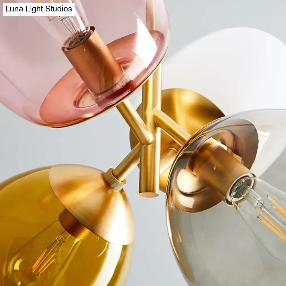 Brass Round Pendant Chandelier With Colorful Glass & Sputnik Design - 4 Lights Traditional Lighting