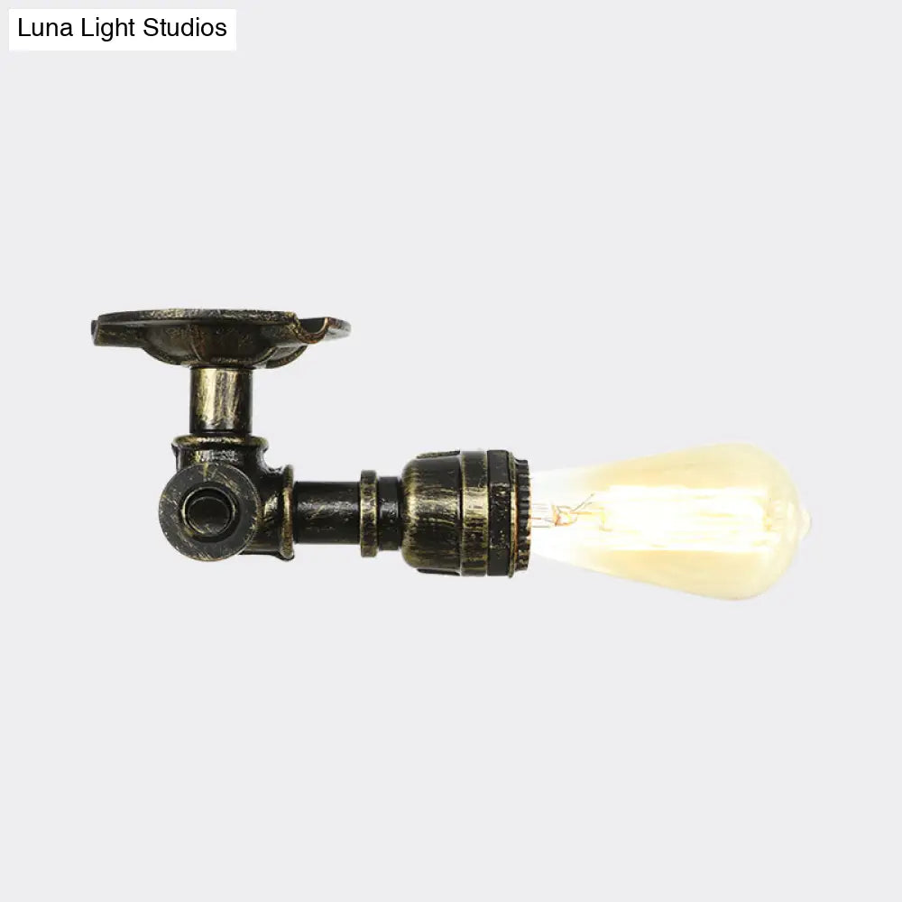 Bronze Rustic Water Pipe Semi Flushmount Ceiling Fixture - 1 - Head Metallic Mount